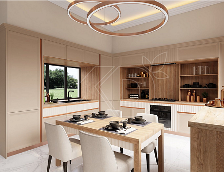 дизайн белой с бежевым кухни